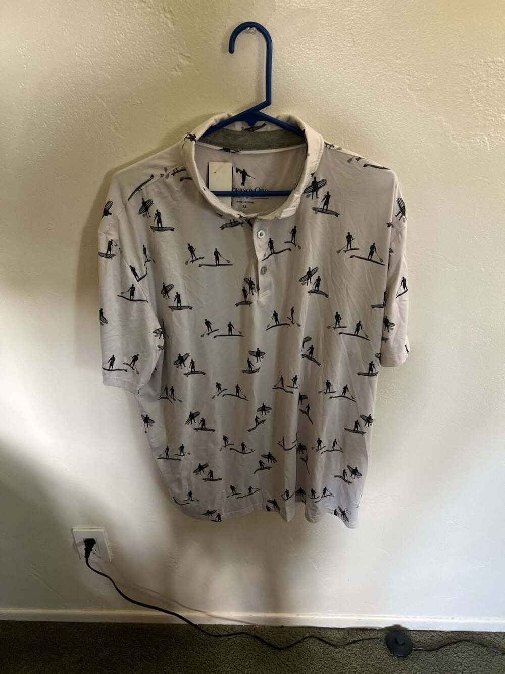 Anderson Ord Performance Apparel Men's XL White Paddleboard Surfer Print Golf Po